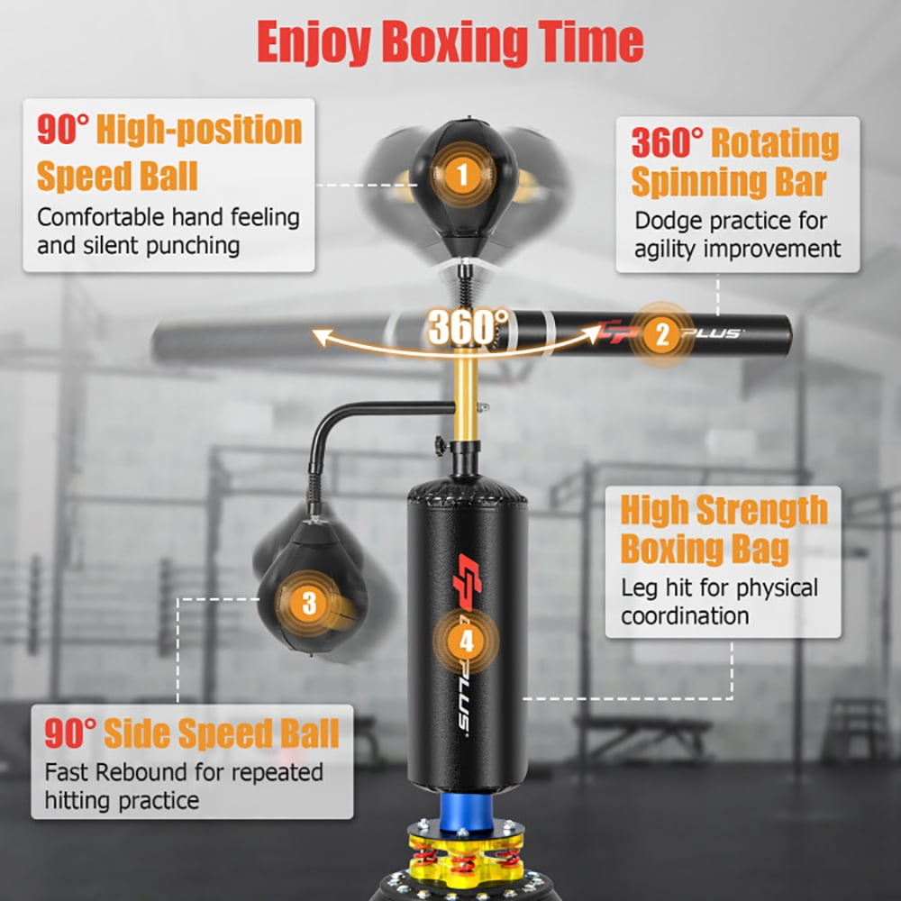 YYAo Punching Bag,Men Kickboxing Bag,Kickboxing Training Equipment Bags,Boxing Speed Trainer Freestanding Fillable 360° Spinning Bar Adjustable Height