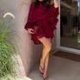 thumbnail image 6 of Women's See-Through Chiffon Mesh Top, Ruffle Hem Capelet Poncho, Sheer Bat Sleeve Blouse for Wedding, Evening Dress, and Beach Cover Up Red, 6 of 7