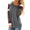 thumbnail image 1 of Women Color Block Long Sleeve Round Neck Pullover Shirt, 1 of 3