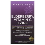 Elderberry, Vitamin C   Zinc, 5 in 1 Immune Support, 120 Capsules, Viva Naturals