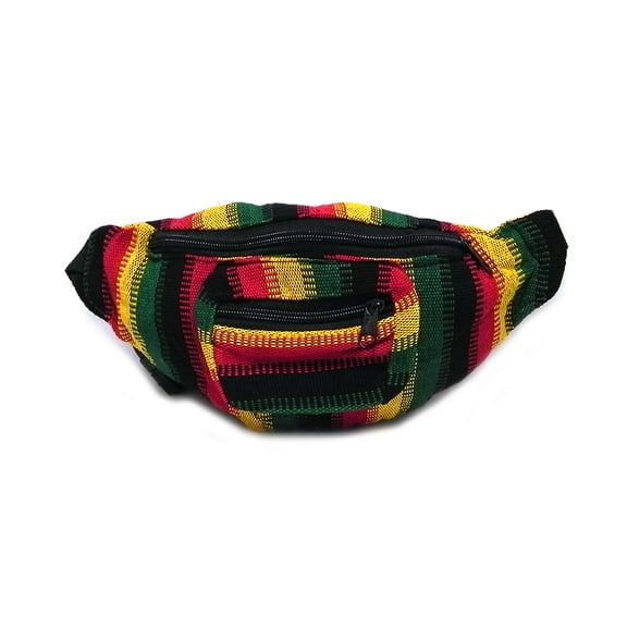 Rasta Multicolored Woven Striped Pattern Lightweight Fanny Pack Waist Bag - Handmade Belt Pouch Boho Travel Accessories
