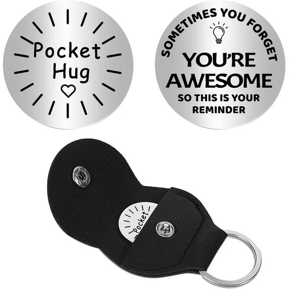 Pocket Hug Token Long Distance Relationship Keepsake Stainless Steel Double Sided Inspirational Gift with PU Leather Keychain for Friends Daughter Graduation Son 1.18 Inch-You're Awesome