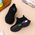 thumbnail image 4 of Toddler Boys Girls Knitting Loafers LED Light Up Lightweight Sock Shoes Kids Comfortable Platform Slip on Sneakers Black, 4 of 6