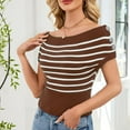 thumbnail image 6 of Sevevn Women Sexy Boat Neck Off Shoulder Sweater,Short Cap Sleeve Striped Knit Crop Top,Spring Summer Trendy Casual Outfit, 6 of 9