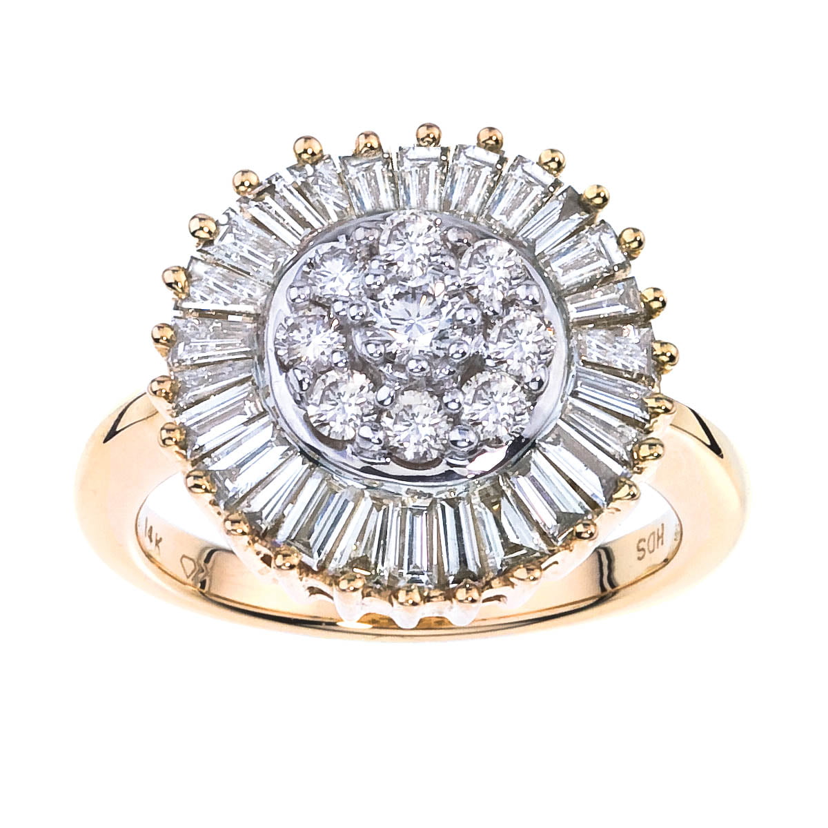 Diamond Cocktail Cluster Ring in 14k Yellow Gold (1.50 carats, I-J I1