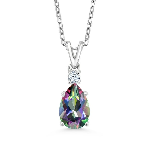 Gem Stone King 2.57 Cttw Green Mystic Topaz Pendant Necklace for Women | 925 Sterling Silver | Pear Shape 10X7MM | With 18 inch Chain