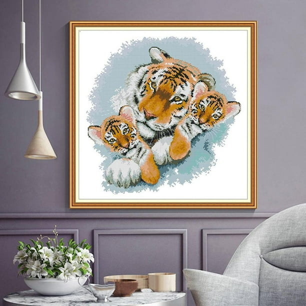 Kit De Punto De Cruz Para Principiantes WOWDECOR - Diseño De Gatos/animales, Tela Estampada, Hilos Incluidos