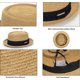 thumbnail image 3 of Women's 1920s Pork-Pie-Sun-Hat - Summer Straw Fedora Beach Sun Hat Boater Derby Cap with Band(M/L), 3 of 5
