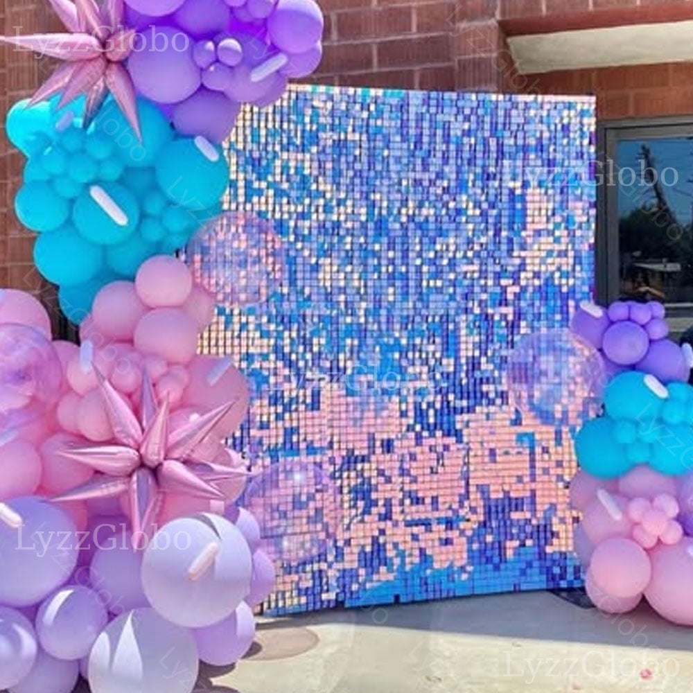 30PCS Iridescent Blue Sequins Wall Panels 6x5FT Holographic Laser Blue Shimmer Backdrop Panel for Birthday Baby Shower Wedding Decor