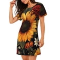 thumbnail image 2 of Gukieu Sunflower Floral Butterfly Print Women's Nightgown, A-line Round Neck Short-sleeved Nightgown Pajamas Home Wear Suitable for Home and Outing, 2 of 6