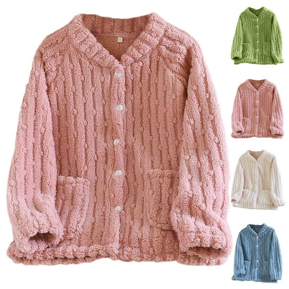 Admvng Nightgowns for Women Winter Solid Thick Flannel with Added Fleece Long Sleeved Warm Home Sleepwear, Size M-XL