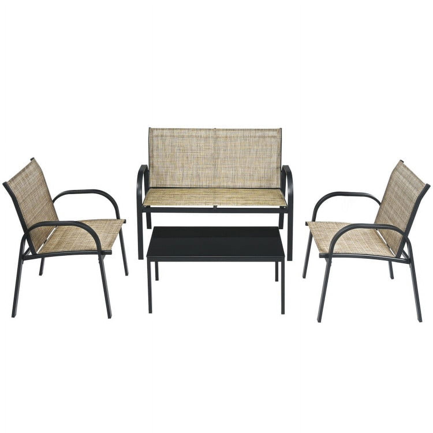 GVN 4 Pieces Patio Furniture Set, Patio Outdoor Furniture Conversation Sets with Glass Top Coffee Table-Brown GVN 4 Pieces Patio Furniture Set, Patio Outdoor Furniture Conversation Sets with Glass Top Coffee Table-Brown