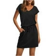 thumbnail image 1 of FRSASU Robes T-Shirt pour Femmes Tendance à Taille Nouée Robe Rayée avec Poches Décontractée à Col Rond à Manches Courtes Robe Midi Noire, 1 of 6