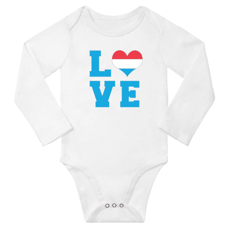 

Love Luxembourg Heart Flag Baby Long Slevve Bodysuit Romper (White 18-24 Months)