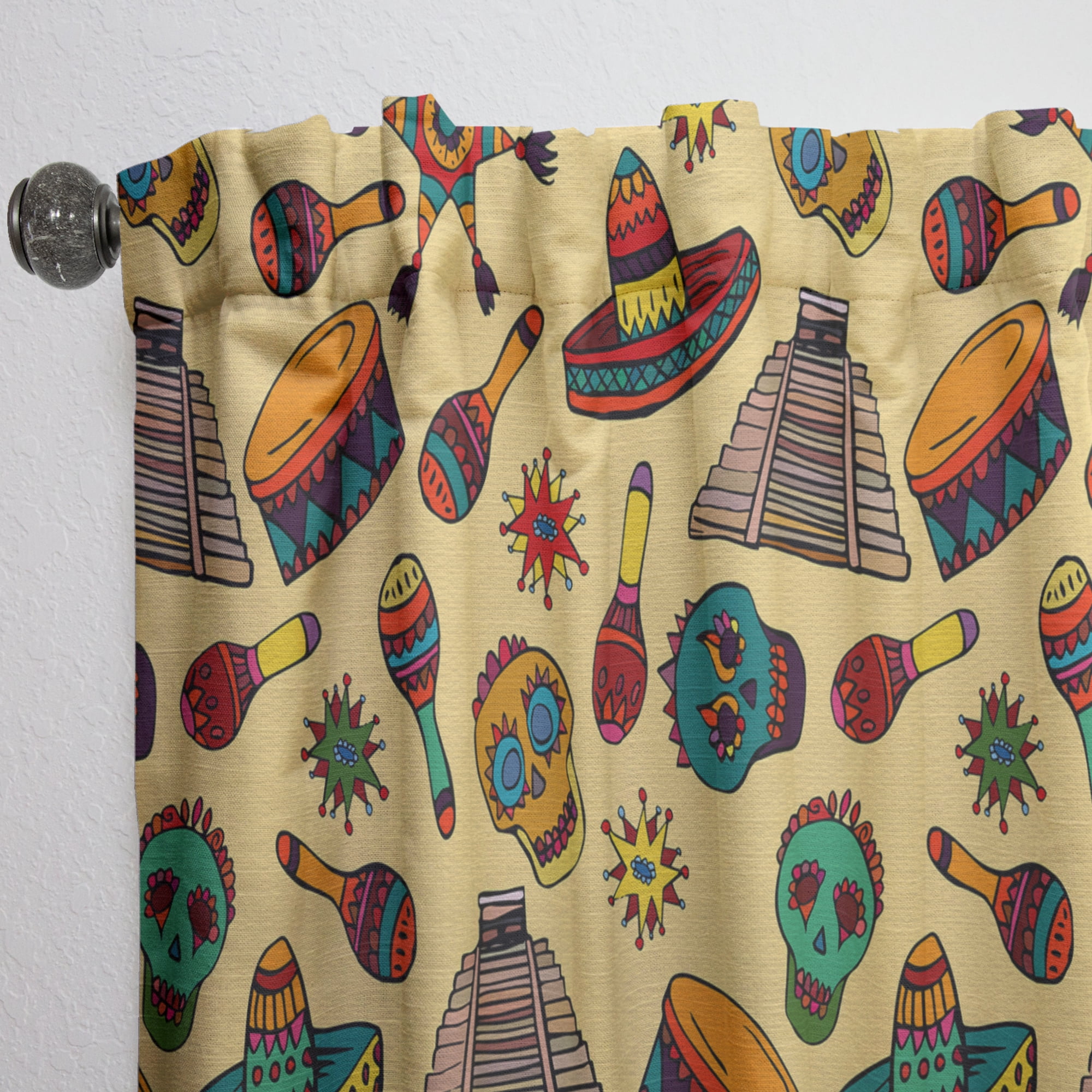 Designart 'Mexican Symbols With Pattern' Tropical Curtain Panel