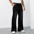 thumbnail image 7 of qafoshin Mens Jeans Button Waisted Summer Denim Wide Leg Pants Fashion Casual Solid Color Trousers with Pockets, 7 of 7