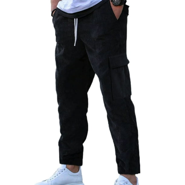 Niuer Men Multipocketed Pants Straight Leg Bottoms Elastic Waist