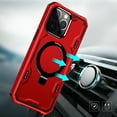 thumbnail image 2 of For iPhone 15 Plus Magnetic Ring Stand Simplistic Tough Hybrid Case Cover - Red, 2 of 4
