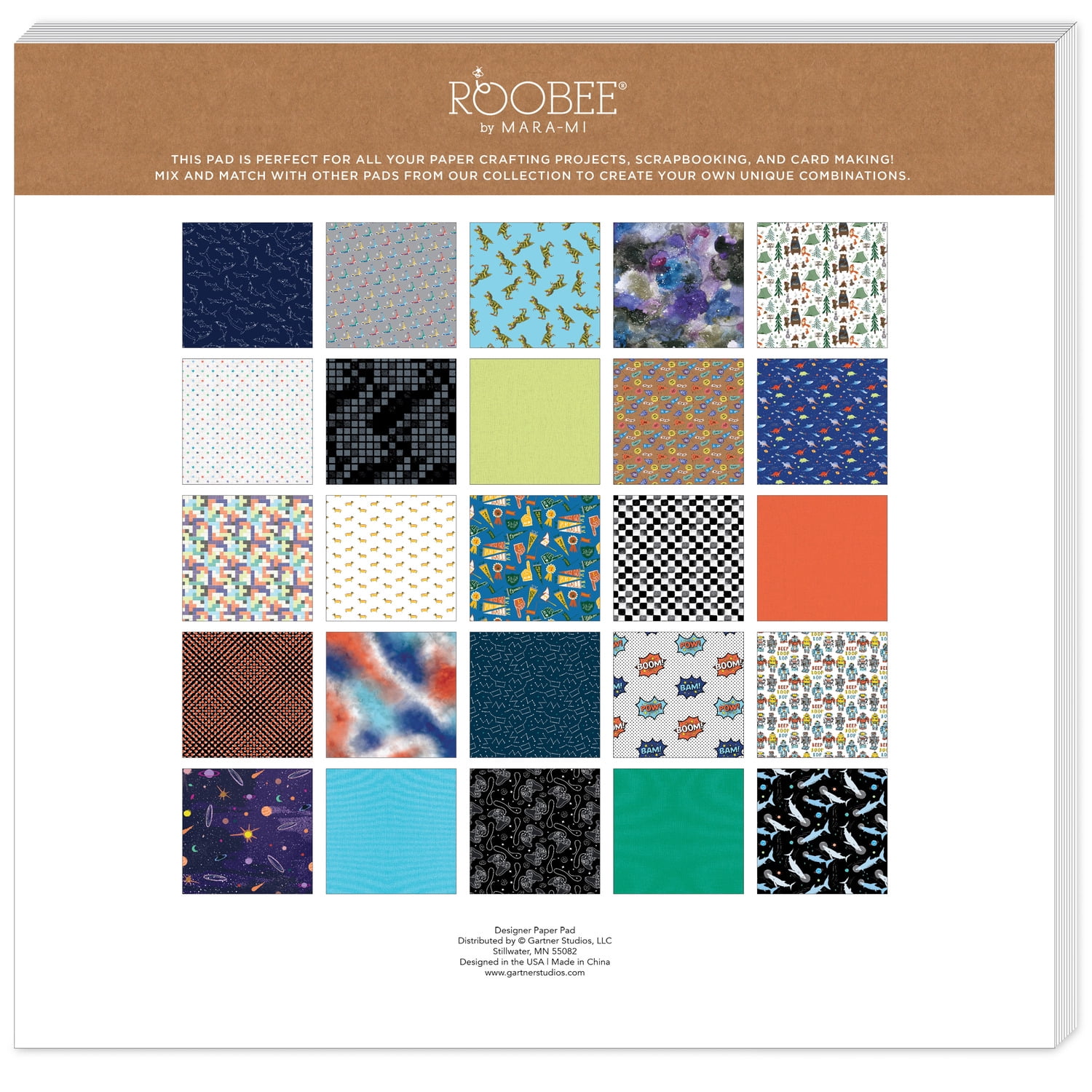 Roobee by Mara-Mi Dinosaur and Shark Scrapbook Paper 12" x 12" - 24 lb/ 100 GSM, 50 sheets