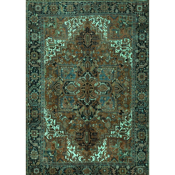 Ahgly Company Machine Washable Indoor Rectangle Persian Turquoise Blue Traditional Area Rugs, 5' x 7'