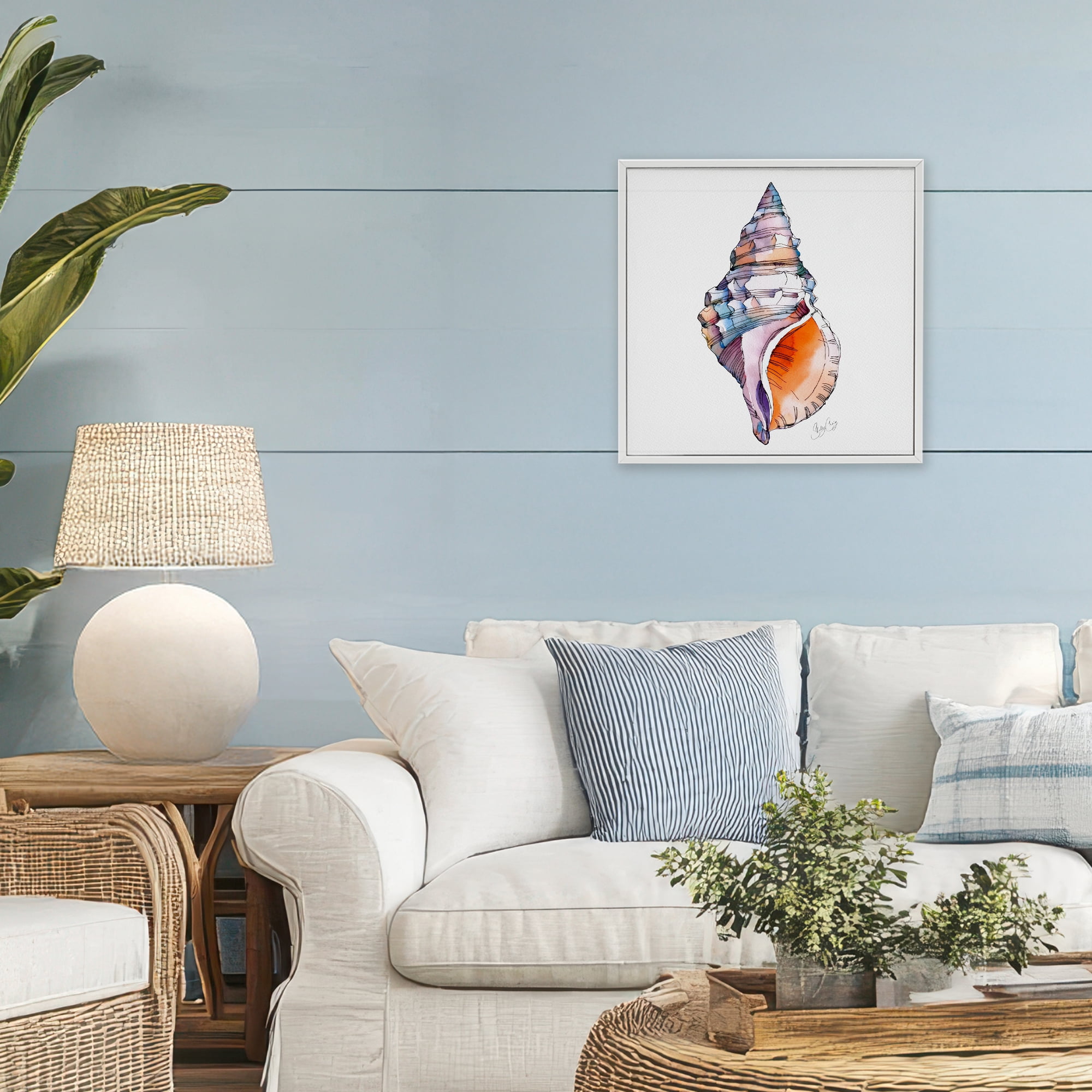 Stupell Industries Sunrise Conch Shell White Framed Giclee Art, design by Shelly Craig