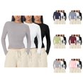 thumbnail image 1 of 3 Pcs Chemises à Manches Longues pour Femmes 2026 Printemps Tendance T-Shirt Court Col Rond Amincissant, 1 of 2