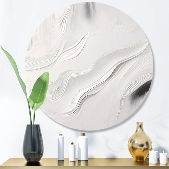 Designart "Ripples of Stone White and Grey V" Abstract Marble Metal Round Art Print