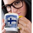 thumbnail image 2 of 3drose, Flag of Finland Waving Against Sky with Republic of Finland Written in English, Finnish and Swedish, 15oz Two-tone Yellow Mug, 2 of 6