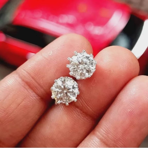 2Ct Round Cut Lab Created Diamond Solitaire Stud Earrings 14K White Gold Plated