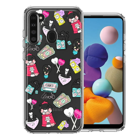 MUNDAZE for Samsung Galaxy A21 Valentine's Day Candy Feels like Love Hearts Double Layer Phone Case Cover