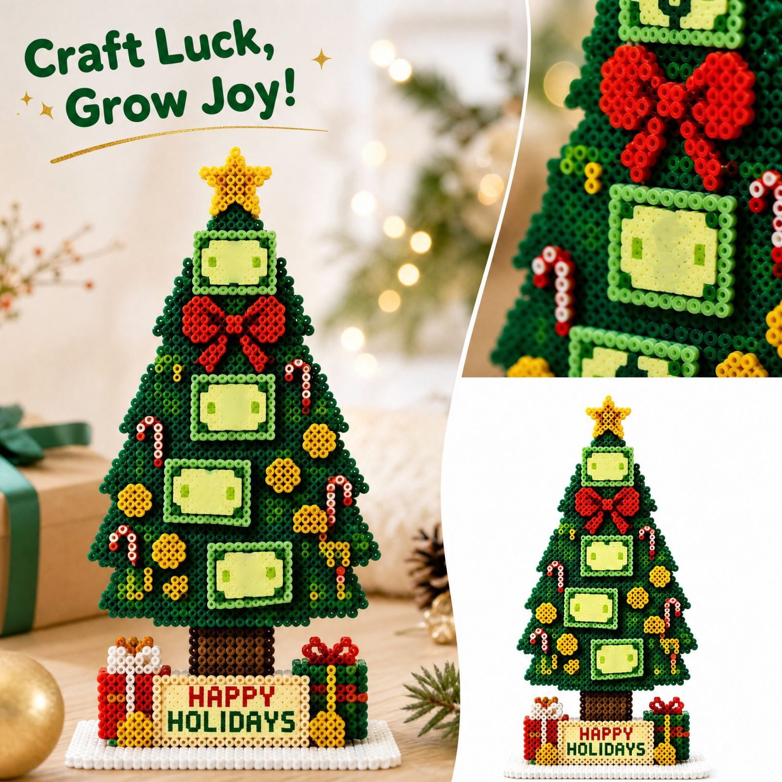 Christmas DIY Lucky Money Tree Bead Craft Kit with Glitter Beads for Creative Beading Project and Home Decor Craft Activity (Set C)