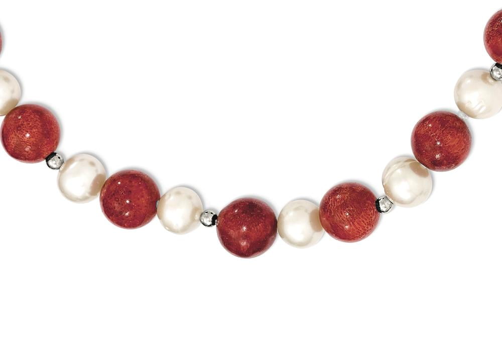 ICE CARATS 925 Sterling Silver Freshwater Cultured Pearl Stabilized Red Coral Chain Necklace Pendant Charm Fine Jewelry... by IceCarats Designer Jewelry Gift USA