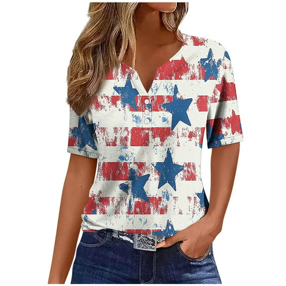 4th of July Shirts for Women Summer Graphic Tees American Flag Patriotic Fourth of July Outfit Short Sleeve Tunic Tops