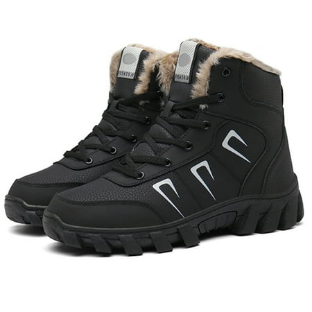 

Men Leather Snow Boots Plush Lined Thick Winter Warm Waterproof Non-slip Shoes 36