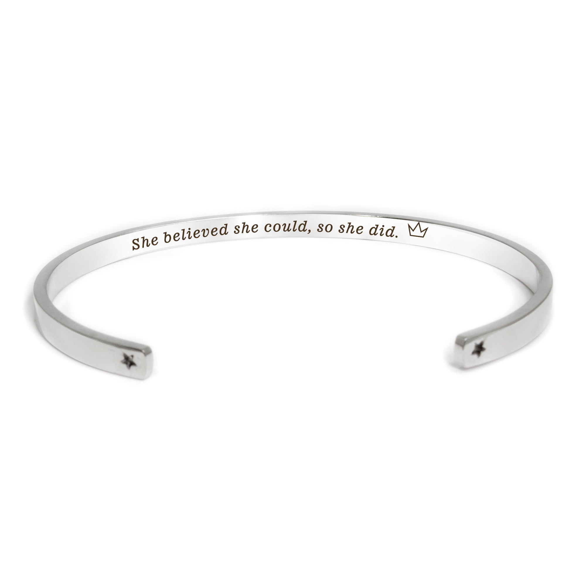 "She believed she could…" Silver Stainless Steel Graduation Theme Hidden Message Gift for Her Cuff Bracelet with Gift Set