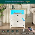 thumbnail image 3 of Hasuit Farmhouse Night Stand for Bedroom, Rustic Vintage White Nightstand with Charging Station and LED Lights, Bedside Table with 2 Drawers and Open Cubby, Retro Side End Side with Storage, 3 of 8