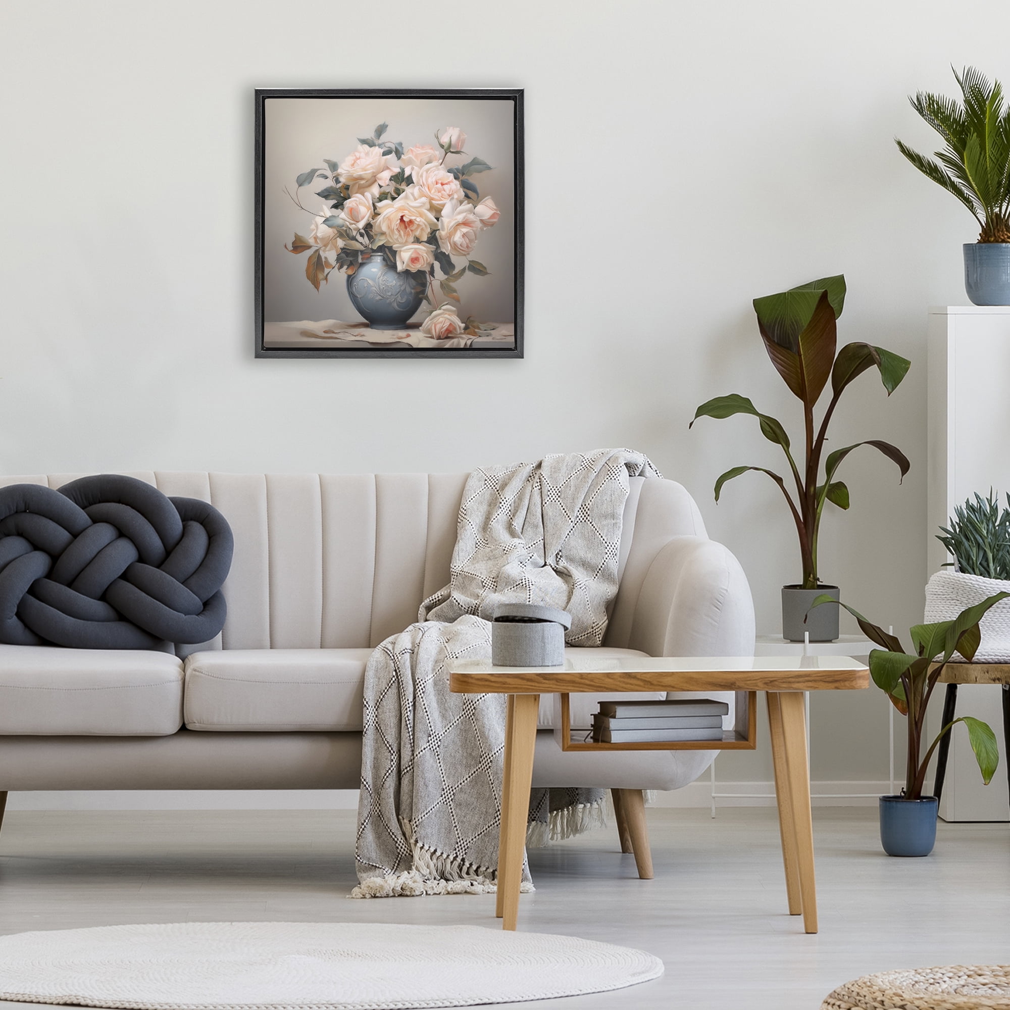 Stupell Industries Rose Paragon Vase Black Framed Floater Canvas Wall Art, design by Steve Hunziker