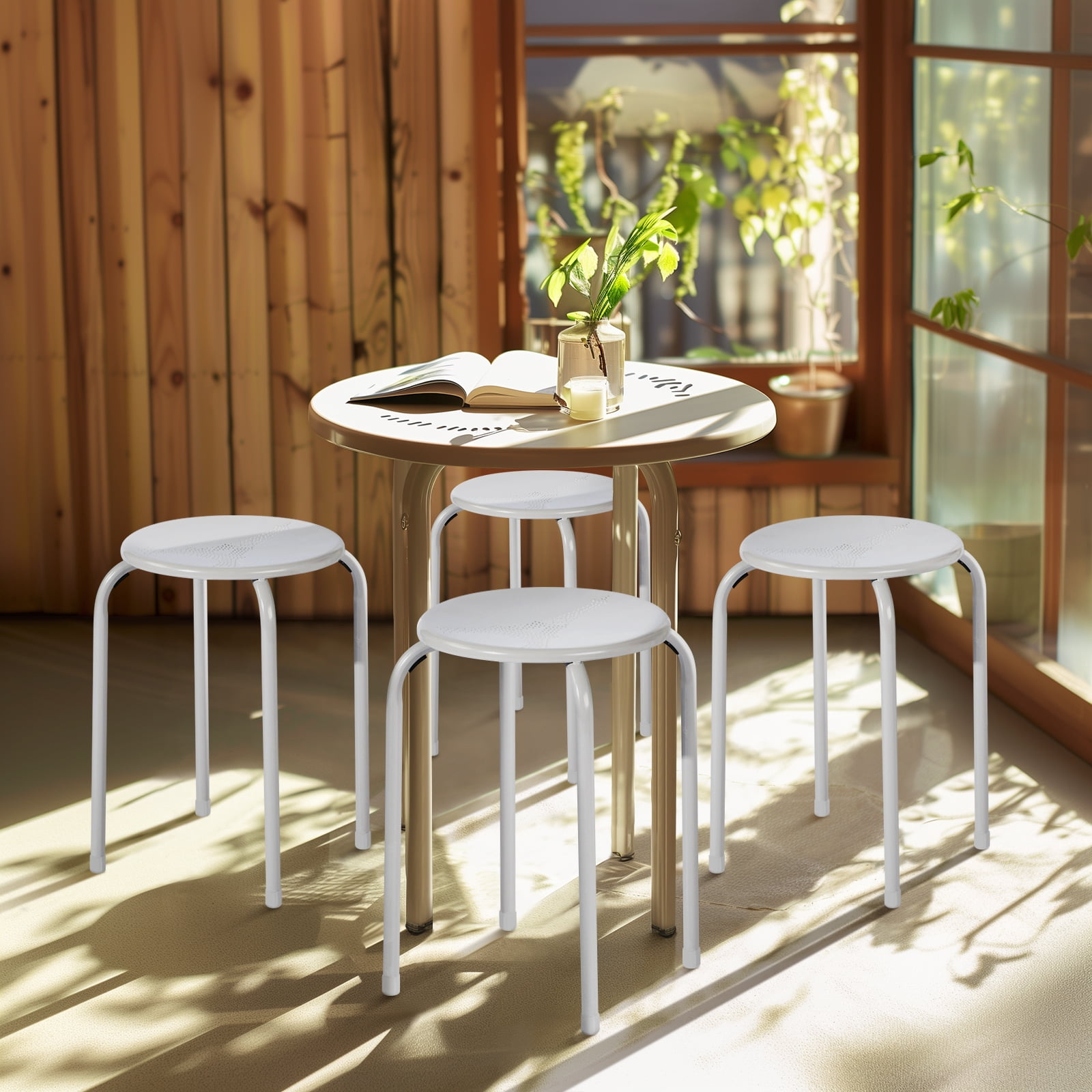 Homy Casa Folding Stackable Chair Set of 4, Metal Stools for Classroom, Kitchen Craft Room, Gray