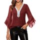thumbnail image 5 of Ounisa Women's Ruffle 3/4 Sleeve Sparkly Tops Sequin V Neck Blouses Dressy Fall Shirts, 5 of 9