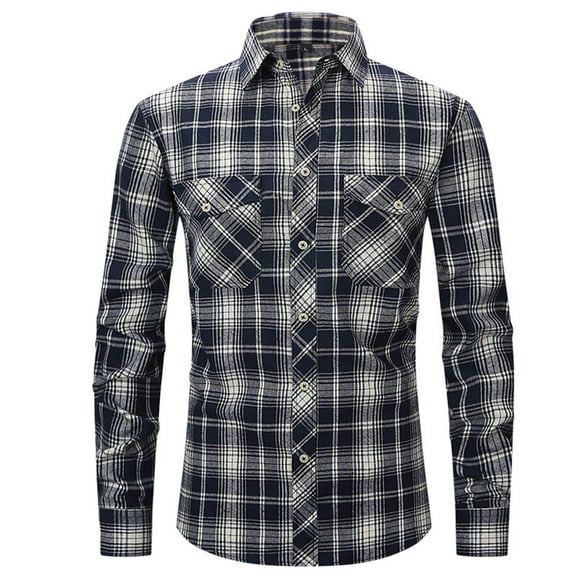 cocolona Mens Plaid Shirts Fall Winter Casual Long Sleeve Turndown Collar Button Cardigan Shirts with Pockets