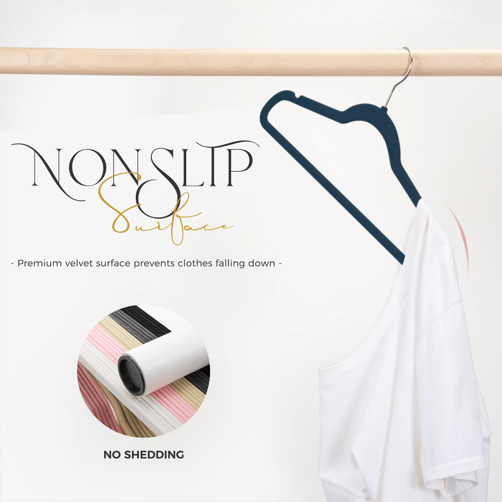 cozymood Premium Velvet Hangers Non-Slip Space Saving Suit Clothes Hangers, Navy Blue, 60 Count