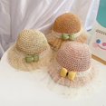 thumbnail image 4 of Sun Hat Bowknot Design Sun Protection Weaving Kids Straw Bucket Hat for Outdoor, 4 of 10
