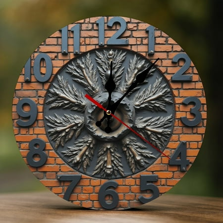 Wall Clock Decorative - Vintage Brass Star Wheel Print 2D Vintage Wall Clocks Battery Operated Silent Non-Ticking for Bedroom, Living Room, Kitchen, Office, Classroom, 10 Inch