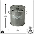 thumbnail image 5 of Smoke Outdoor Ashtray, Trashcan Style, Hinged Lid, Removable Interior Tray, 7 D x 7 H Inches, Lacquered Iron, Grey Finish, White Text, 5 of 5