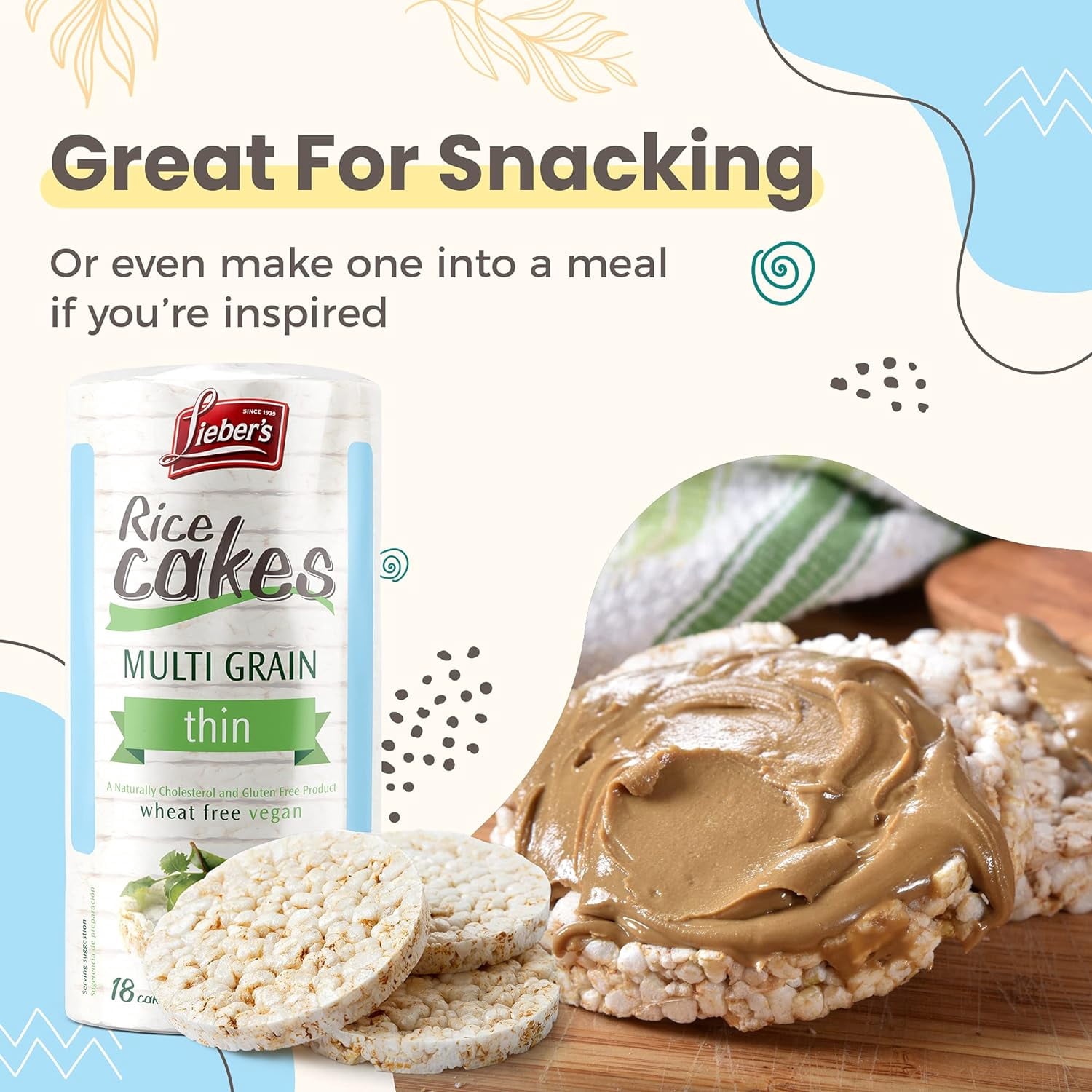 Pack of 12, Liebers Multigrain Thin Rice Cakes, 3.1 oz
