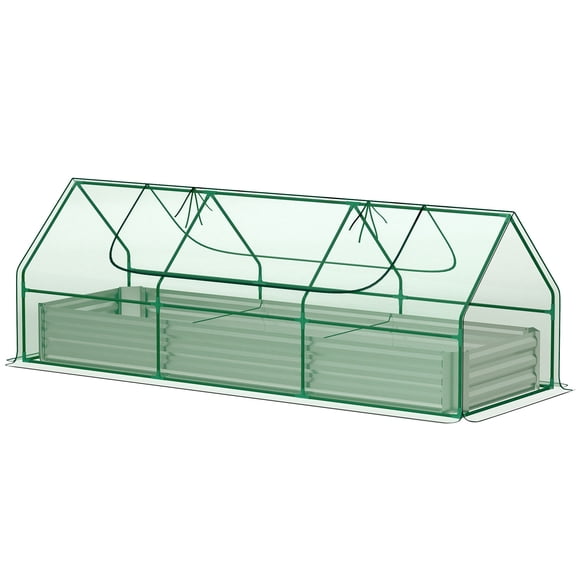3ft Galvanized Raised Garden Bed with Mini Greenhouse Cover for Patio, Balcony, Herbs, Vegetables, Green