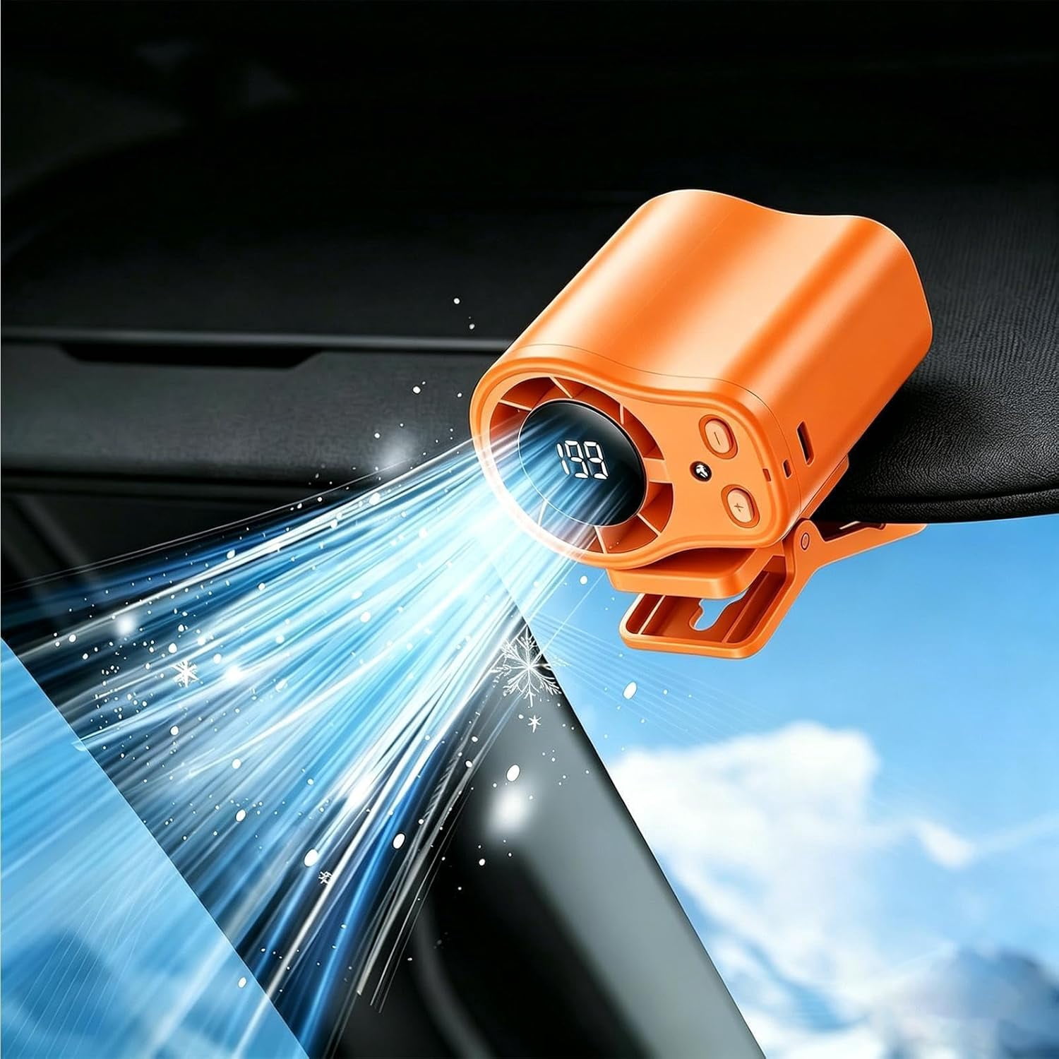 Car Fan , Clip On Low Noise LED Display , Clip On Fan - for Cycling Traveling Fishing Camping Beach Road Trip Jobsite Men Women Youth Teens