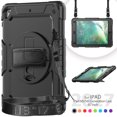 thumbnail image 2 of Case for iPad 6th / 5th Gen (2018 2017) / iPad Air 2 / iPad Pro 9.7 inch with Screen Protector, 360 Degree Rotating Kickstand Hand Strap Shockproof Cover with Shoulder Strap, Black, 2 of 7