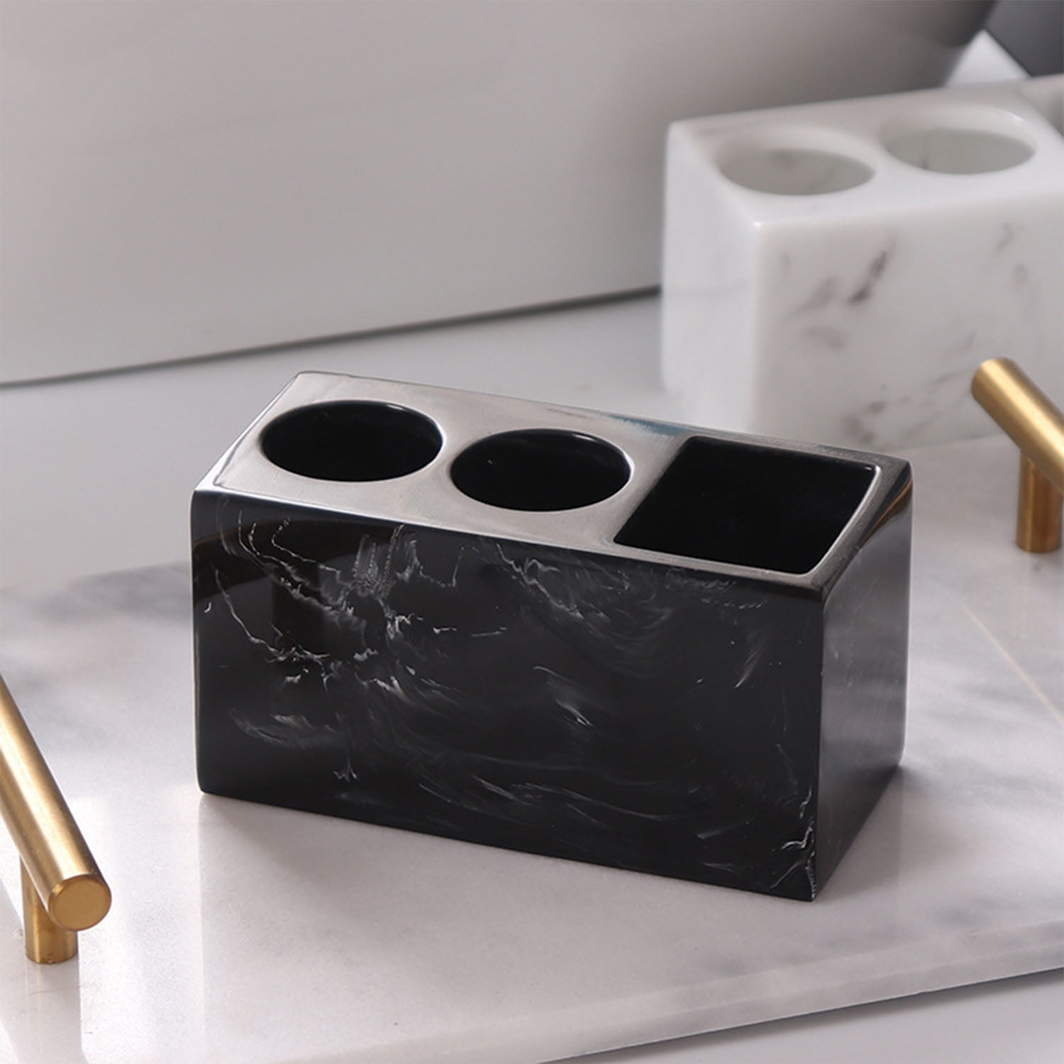 INCTUO Toothbrush Holder, 3 Slots Electric Toothbrush and Toothpaste Holder, Resin Bathroom Countertop Storage Bathroom Accessories Toothbrush Stand for Vanity Counter Organizer Caddy - Black