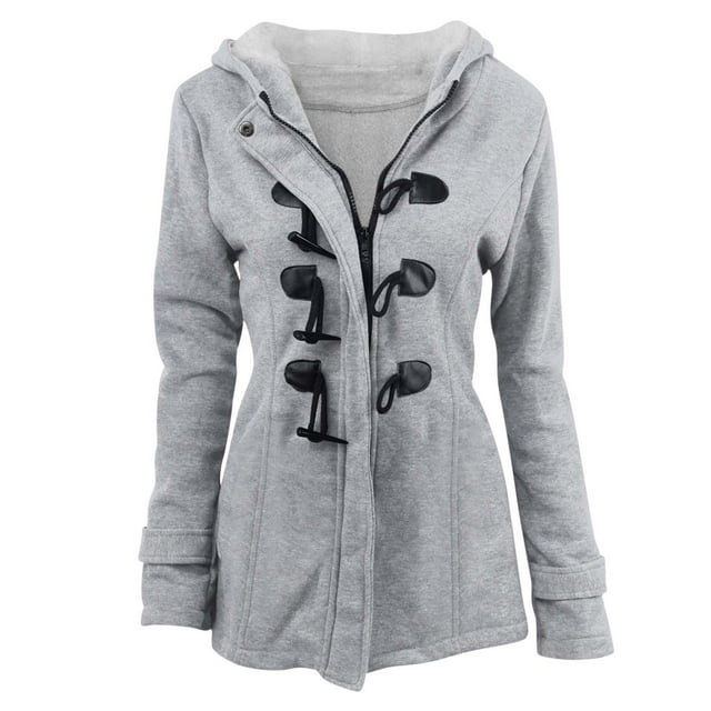 FAIWAD Womens Fleece Liend Coats Winter Warm Fuzzy Linend Horn Button Hooded Overcoat with Pockets